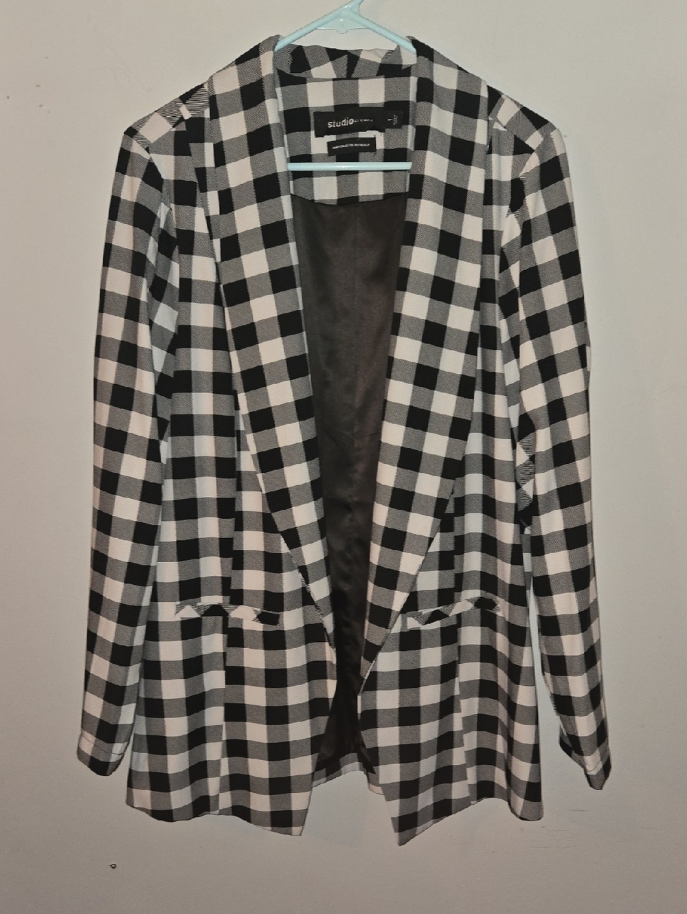 Studio By TORRID Black and White Check Open Blazer